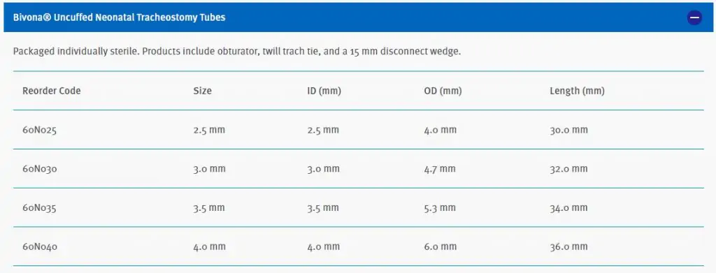 Smiths Medical Bivona® Uncuffed Neonatal and Pediatric Tracheostomy Tubes