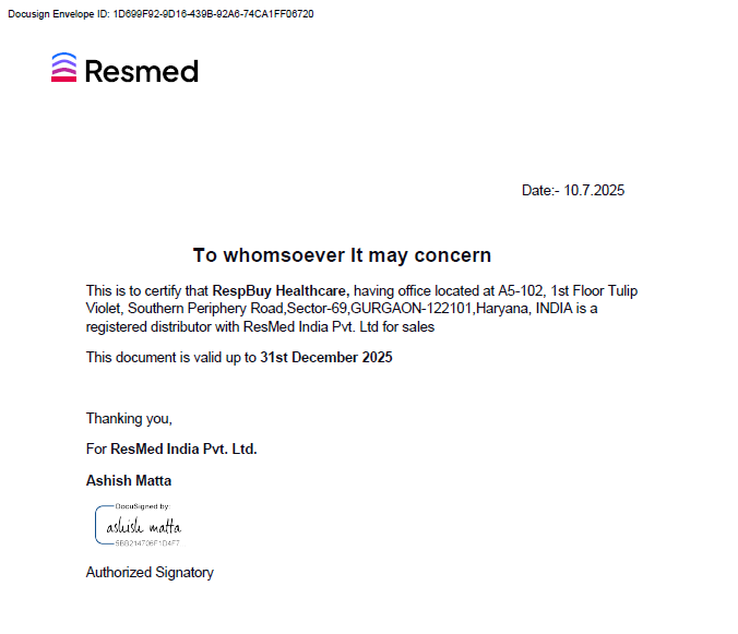 Resmed Authorized Online Seller RespBuy is an authorized dealer to sell ResMed Products Online