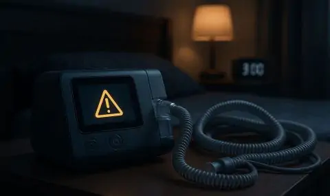 CPAP machine with Error sign and tube