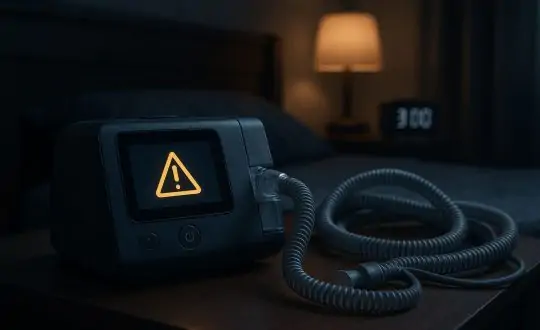 CPAP machine with Error sign and tube