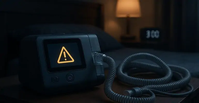 CPAP machine with Error sign and tube