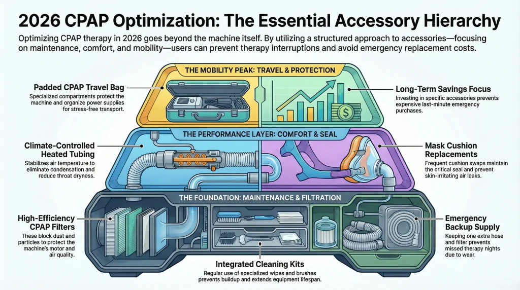 CPAP Accessories Checklist (2026): Things You Need for Comfort and Long-Term Savings 1 CPAP Accessories Checklist (2026): Things You Need for Comfort and Long-Term Savings