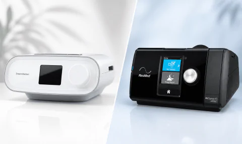 ResMed AirSense 10 AutoSet and Philips DreamStation Auto CPAP side by side comparison image