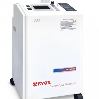 EVOX-10S 10 litre oxygen concentrator with single outlet, control panel and humidifier bottle
