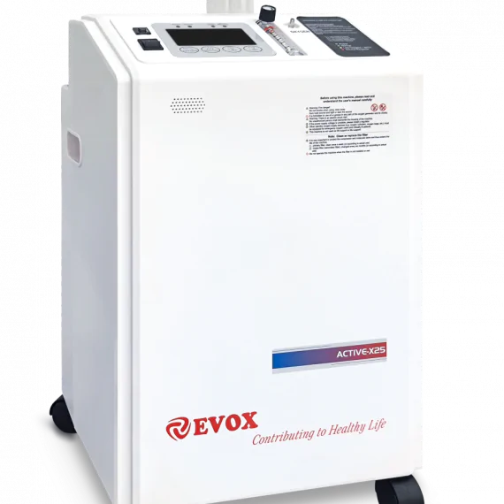 EVOX-10S 10 litre oxygen concentrator with single outlet, control panel and humidifier bottle