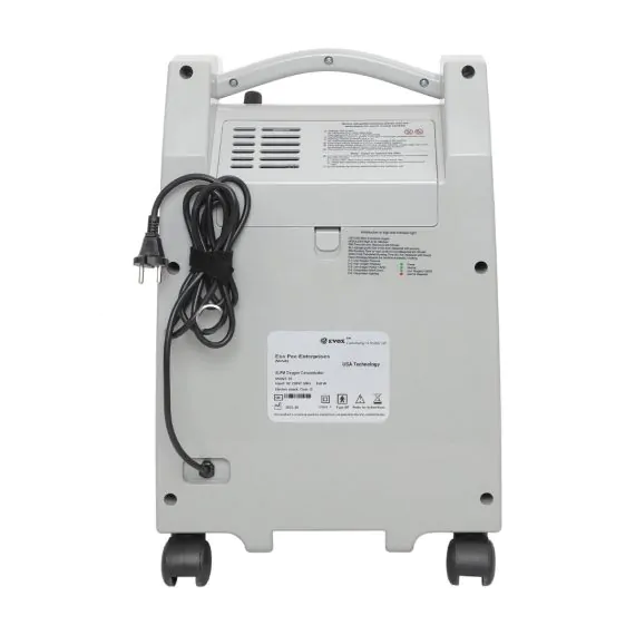 EVOX-5S oxygen concentrator rear view showing filter access and power cable