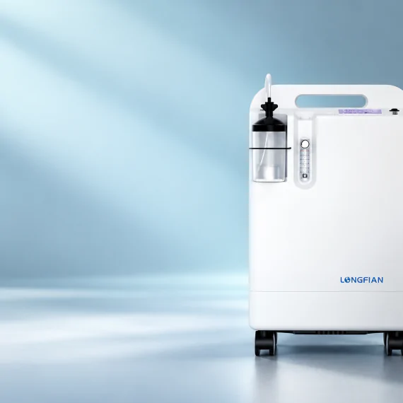 Longfian JAY-5CW oxygen concentrator on a clean studio background