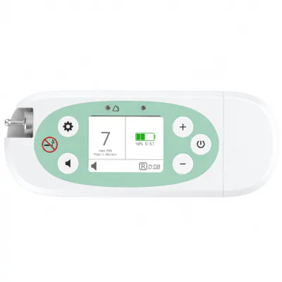 Oxymed P2-E7 portable oxygen concentrator - top control panel view