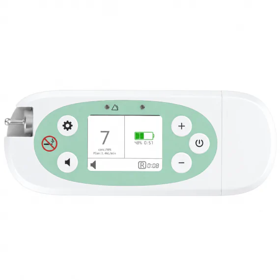 Oxymed P2-E7 portable oxygen concentrator - top control panel view