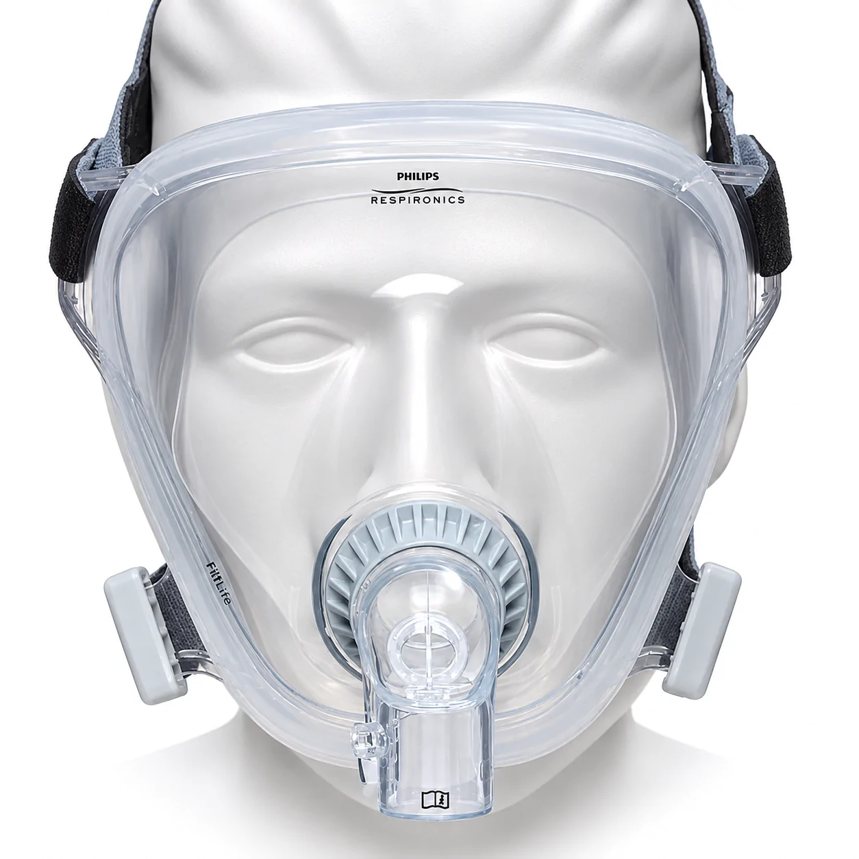 Philips FitLife total face mask with headgear, front view